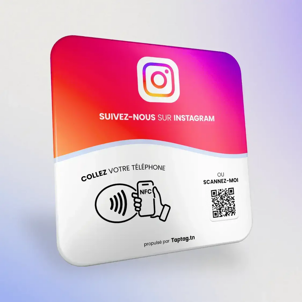 Plaque NFC TapTag pour partager un profil Instagram avec QR Code