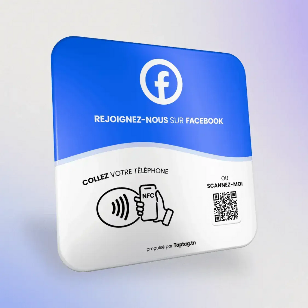 Plaque NFC TapTag pour partager une page Facebook avec QR Code