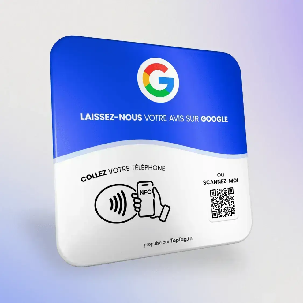Plaque NFC TapTag pour collecter des avis Google avec QR Code en Tunisie